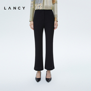 lancy/朗姿2022秋季黑色西装裤子女高腰针织裤高级通勤女装