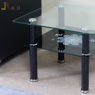 钜日双 层时尚玻璃不锈钢茶几脚 圆形简约铝管餐台脚桌腿家具配件