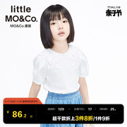 littlemoco童装夏装女孩娃娃，领衬衫女儿童翻领白色短袖上衣洋气