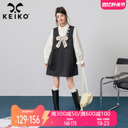 keiko精致甜妹假两件式，连衣裙2024春夏非正式学院，风显瘦a字裙子