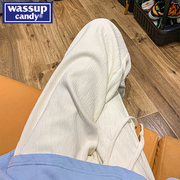 wassupcandy薄款白色裤子男，夏季宽松直筒裤，潮流垂感休闲长裤