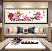 大幅法国dmc十字绣客厅卧室，大画花卉牡丹花开富贵