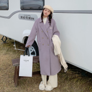 紫色呢子大衣女中长款秋冬2022韩系高级感搭配小个子毛呢外套