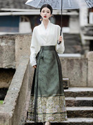 新中式汉元素国风套装裙禅意白色立领上衣搭配马面裙茶服两件套女