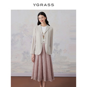 VGRASS软西装系列轻薄桑蚕丝西装外套女夏季收腰短外套VSW2O20380