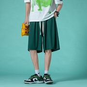 冰丝短裤男夏季薄款凉感五分裤垂感宽松运动裤墨绿色男士休闲裤子