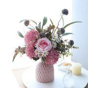 假花绢花仿真花粉色装饰花束玫瑰，家居餐桌桌面摆件摆设花瓶装饰