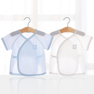 日本进口新生儿半背衣，初生婴儿秋衣上衣纯棉，夏季薄款宝宝短袖绑带