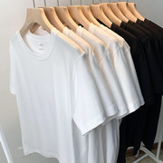 日本纯棉纯色短袖打底衫t恤白色白的男女体桖纯黑内搭体恤纯白t桖