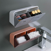 收纳盒浴室棉签化妆棉置物架防水翻盖储物盒免打孔密封整理盒