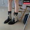 西部牛仔靴女2023年网红韩版时尚拼色v口尖头中筒粗跟骑士靴