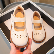 女童皮鞋公主鞋软底2024镂空洋气儿童白色单鞋小女孩演出鞋子