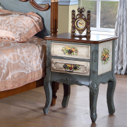 美式彩绘床头柜迷你地中海实木卧室家具床沙发边柜复古储物收纳柜