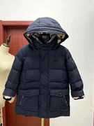 韩国童装潮品店冬季男童高品獭兔，毛领中长款白鸭绒(白鸭绒)羽绒服外套