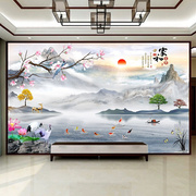 中式电视机背景墙壁纸客厅，3d立体墙贴自粘山水墙布，装饰影视墙壁画