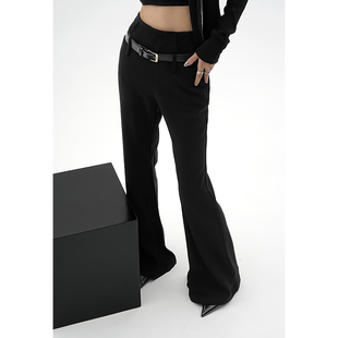 srys美式街头设计感黑色，女裤超模裤显瘦拖地喇叭裤长裤裤子女