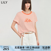 LILY2024夏女装复古时尚条纹设计感趣味亮片百搭休闲短袖T恤
