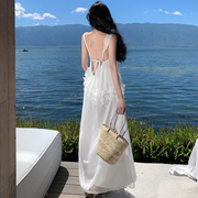 设计感性感露背纯欲风白色，大摆拖地礼服，长裙超仙海边度假连衣裙子