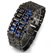熔岩钢带led手表创意，学生黑银红蓝led灯男款金属合金手表