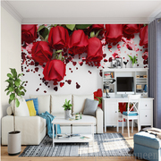浪漫温馨红玫瑰花瓣，婚房卧室床头背景，墙纸大型壁画壁纸