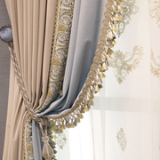 欧式窗帘法式刺绣花水溶简约风格客厅轻奢丝绒布质感新古典卧室纱