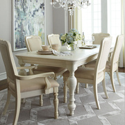 美式乡村实木家具餐桌椅组合桦木长方形餐桌一桌六椅客厅家用设计