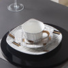 跨境黑白卡通咖啡杯，简约手绘金边骨瓷杯，套装样板间摆件轻奢花茶杯
