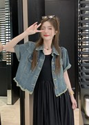 大码小众流苏牛仔夹克短袖外套上衣女装夏季显瘦收腰连衣裙两件套