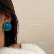 特别的撞色 韩国彩色糖果纽扣港风蓝色法式复古夸张耳钉耳环耳夹