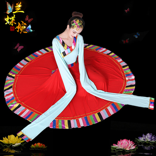 藏族舞蹈服装女长水袖演出服，民族风成人少数民族，藏式大摆裙
