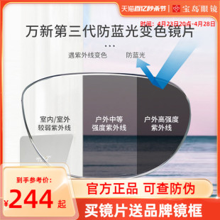 宝岛万新睿思变色防蓝光镜片太阳镜片1.67高度数定制近视眼镜片