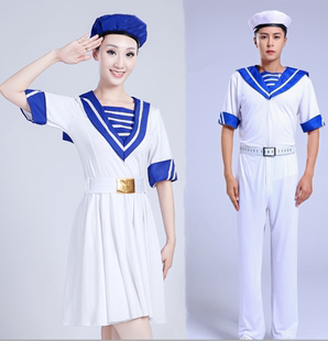 成人海军水手演出服女连衣裙，舞台合唱军装女兵舞蹈学院风白色套装