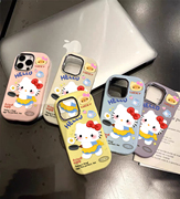 可爱煎鸡蛋HelloKitty猫咪适用苹果13手机壳iPhone14promax15ro少女心12椭圆金属框镜头11苹果15Promax套