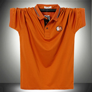 男士2024夏季短袖T恤带领潮胖子纯棉上衣橙色简约大码POLO衫