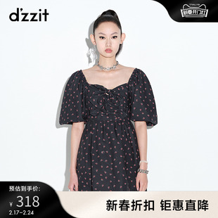 dzzit地素 奥莱夏款黑色印花连衣裙女3D2O5096A
