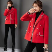 冬季冬装女装呢子大衣中年长款冬天黑色，红色短款修身型毛呢外套