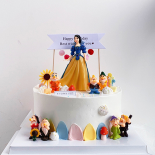 白雪公主七个小矮人蛋糕装饰儿童卡通在逃公主生日蛋糕摆件模型