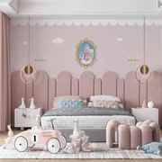 北欧简约暖色儿童房墙纸女孩，房粉色卧室床头背景墙布环保定制壁纸