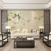 新中式玉兰花鸟壁布电视背景墙，壁画客厅沙发，影视墙纸墙布卧室壁纸