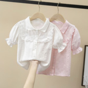 女童短袖白衬衫夏季2024小女孩学生夏季薄款衬衣儿童纯棉上衣