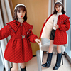 中国红女童珍珠大翻领绗线棉衣冬装洋气小女孩加绒加厚保暖外套潮