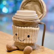 秋冬款英国玩偶公仔趣味咖啡包斜挎女包毛绒包随行玩具杯奶茶包包
