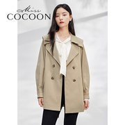 missCOCOON双排扣珠光感风衣春款时尚娃娃领中长款休闲外套