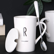 创意个性陶瓷马克杯，带盖勺情侣喝水杯子，家用茶杯男生办公室咖啡杯