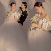 影楼主题服装韩式婚纱摄影情侣写真拍照一字肩收腰蓬蓬裙礼服