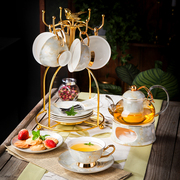 库英式陶瓷下午茶茶杯玻璃花茶具套装水果蜡烛加热茶壶带过滤礼销