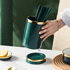 迈卡伦 陶瓷筷子筒欧式轻奢筷子双层沥水筷子架金边餐具笼厨房
