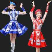 蒙古族舞蹈演出服女筷子舞表演服短裙红色蒙古袍顶碗舞服装女