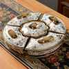 欧式陶瓷干果盘分格带盖创意，水果盘坚果瓜子盘糖果干果盒客厅果盘