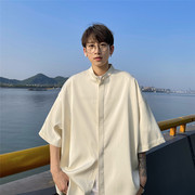 新中式立领衬衫男短袖夏季设计感高级痞帅衬衣七分国潮牌休闲外套